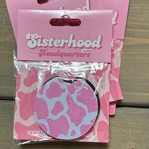 Pink Cow Print Car Coasters - 2 Pack
